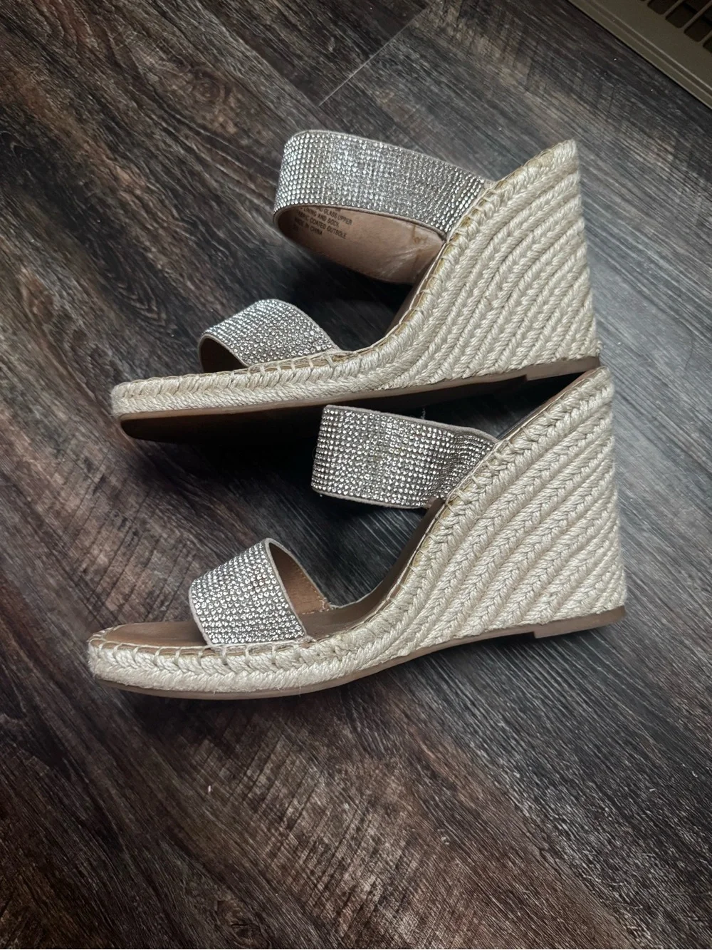 Steve Madden Silver Crystal Espadrille Wedges